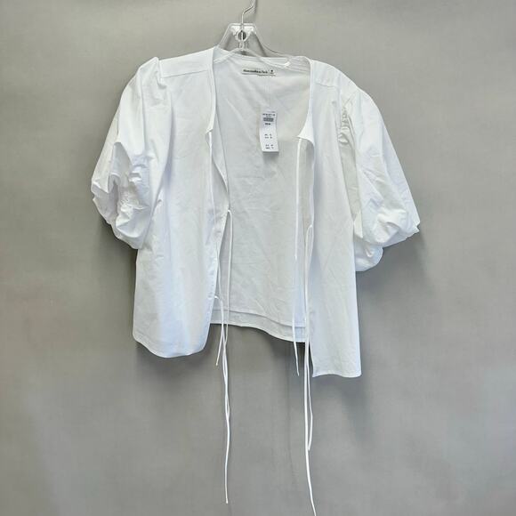 Abercrombie & Fitch Short-Sleeve Tie-Front Top Solid White Size Medium NWT - Picture 11 of 12